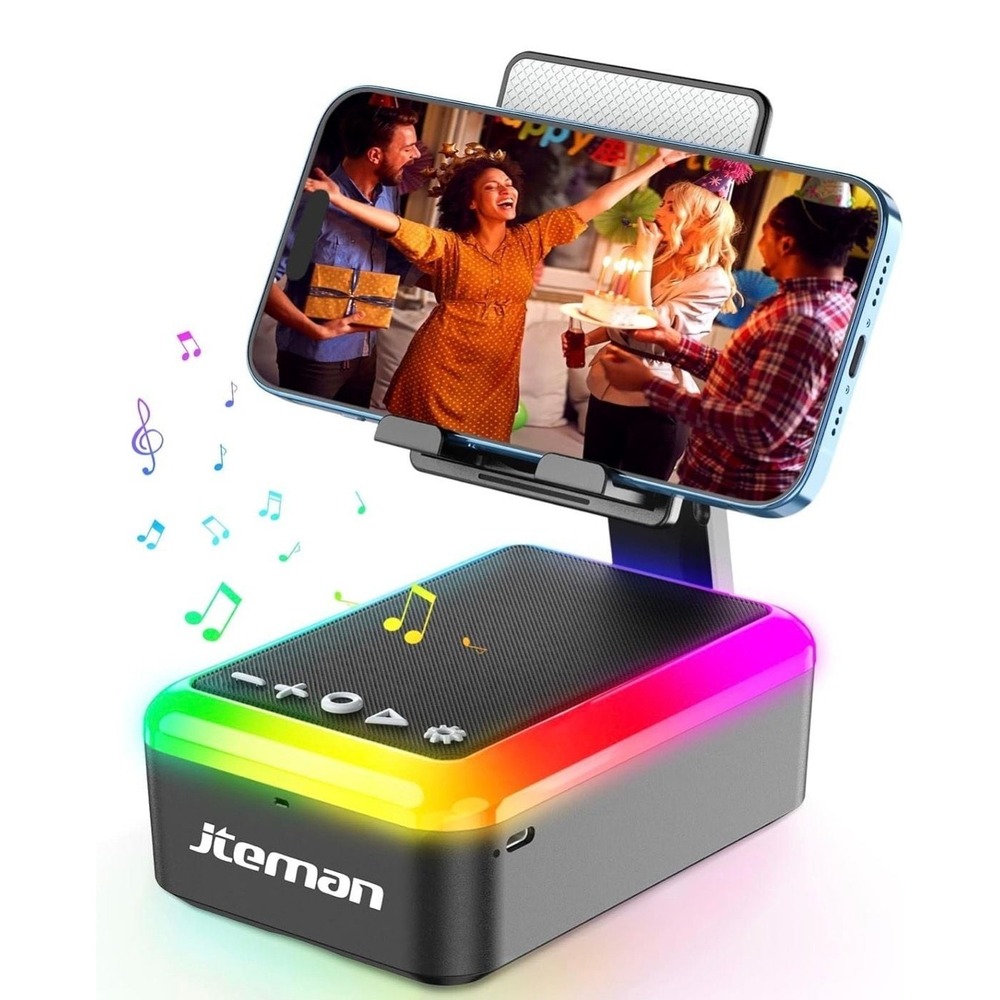 JTEMAN Cell Phone Stand‎ with Bluetooth Speaker and RGB LED Rhythm Light